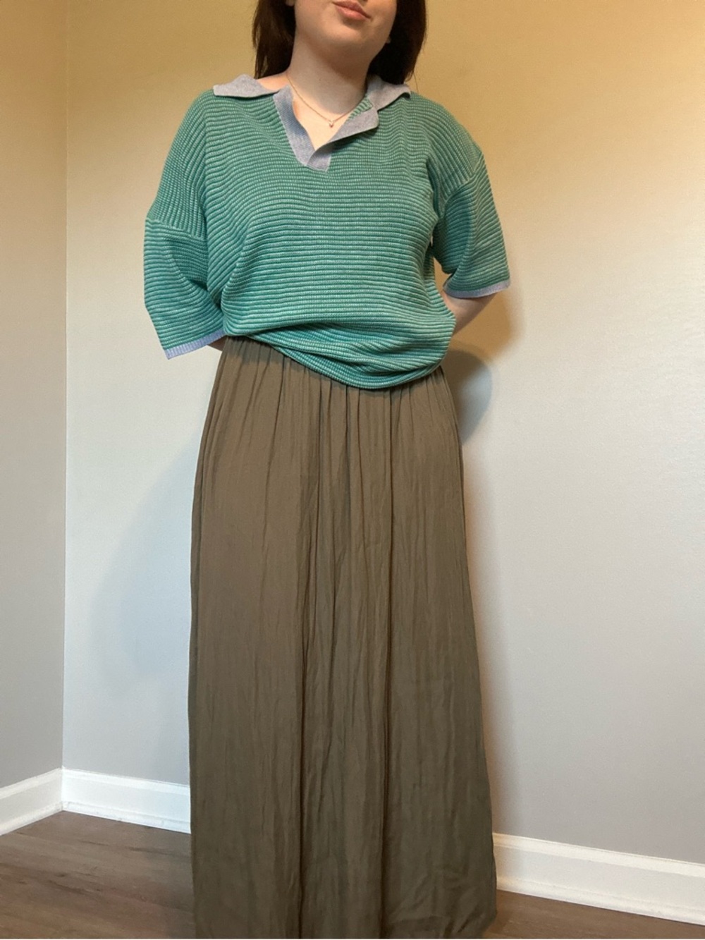 Old Navy Olive Green Silky Maxi Skirt with Elastic Waist Size M